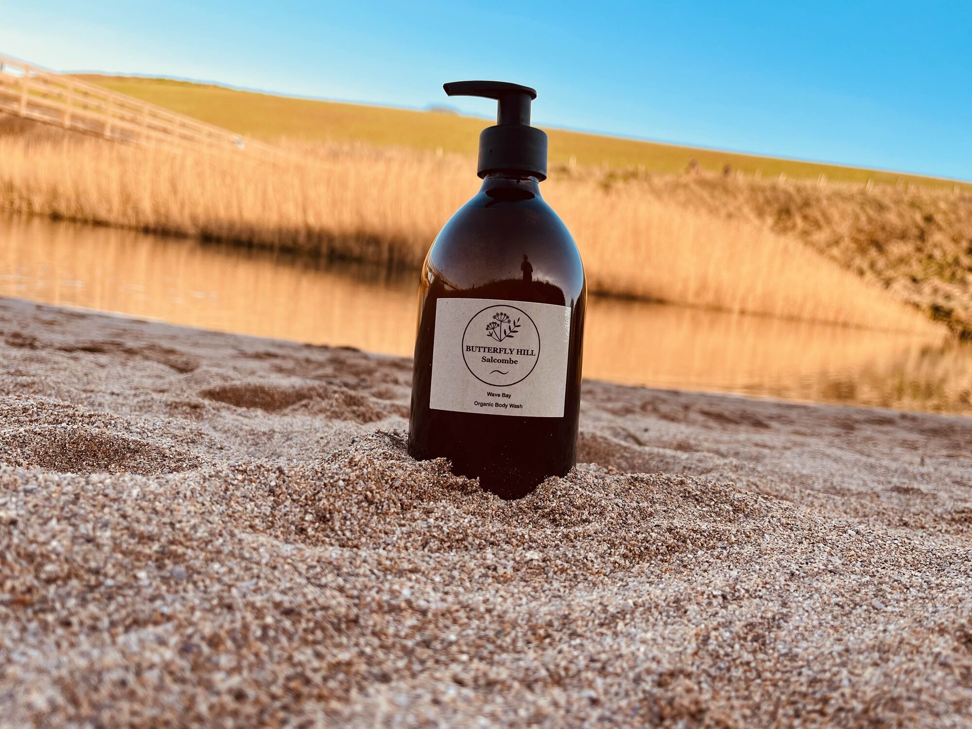 Butterfly Hill organic body wash on the Salcombe coast