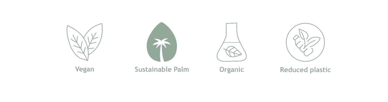 Vegan, Sustainable Palm, Organic, Reduced plastic